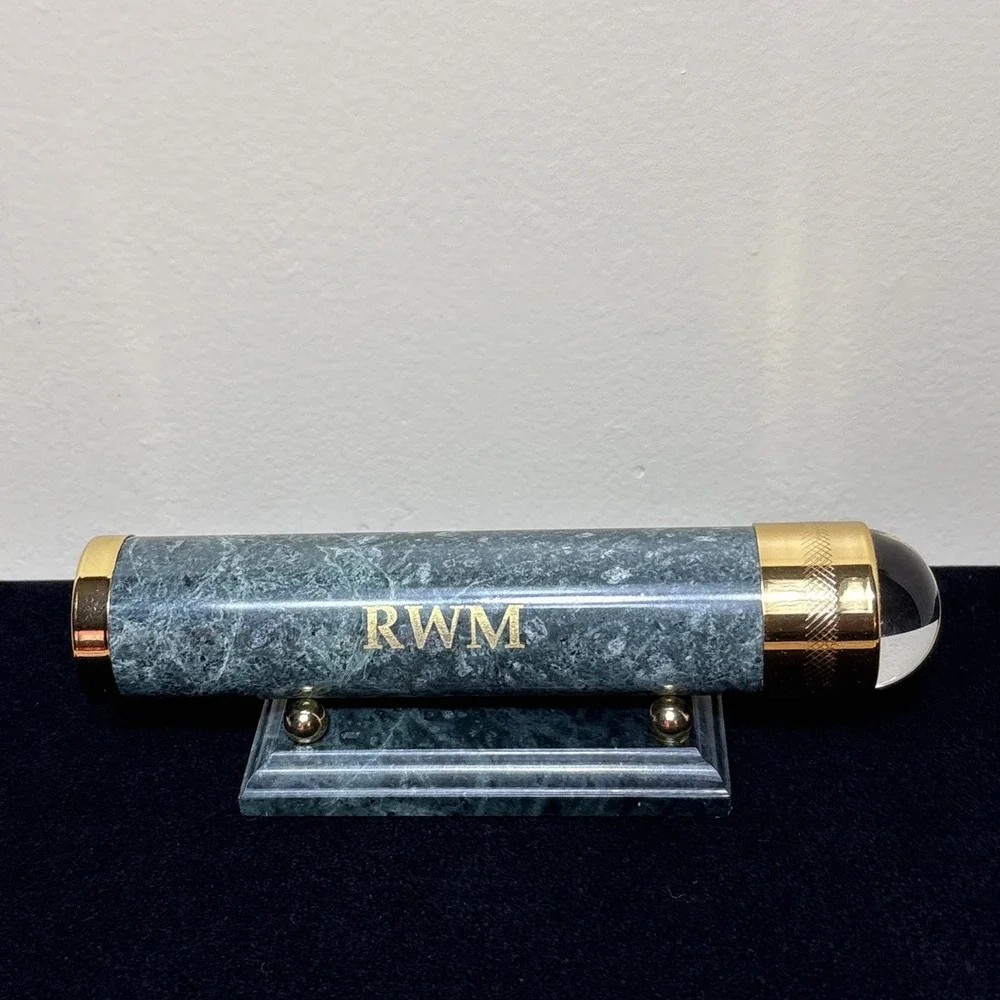 Victorian Executive Desk Style Marble and Brass Kaleidoscope with Desk Stand RWM